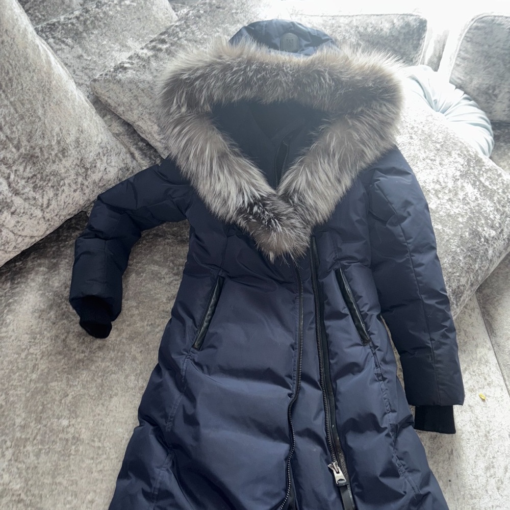 Women's Navy Fur-Trimmed Mackage Coat